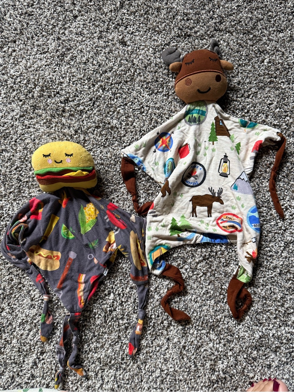Little Sleepies Plush Loveys - Gray Burger (Father’s Day) & Cream Camping Moose